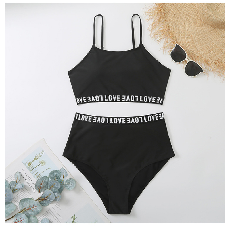 Bikini Solid High Wase Plus Size Letter Letter Swimsuits
