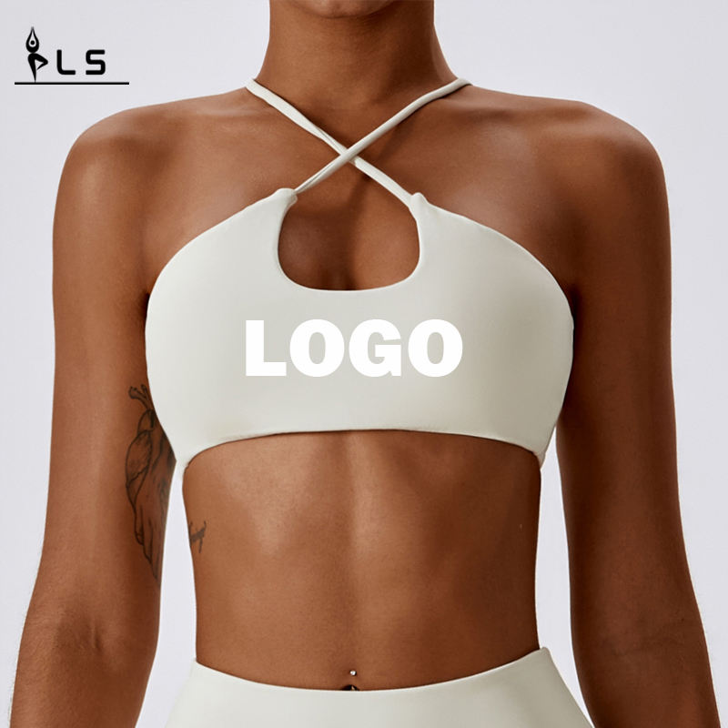 SC10165nylonowe zielone oddychające dorośli sportowe stanik aktywne seksowne backniestandardowe logo gym halter sportowy stanik