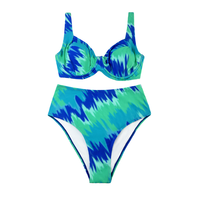 Turquoise wydrukowane dwuczęściowe kostium kąpielowe z szerokimi paskami