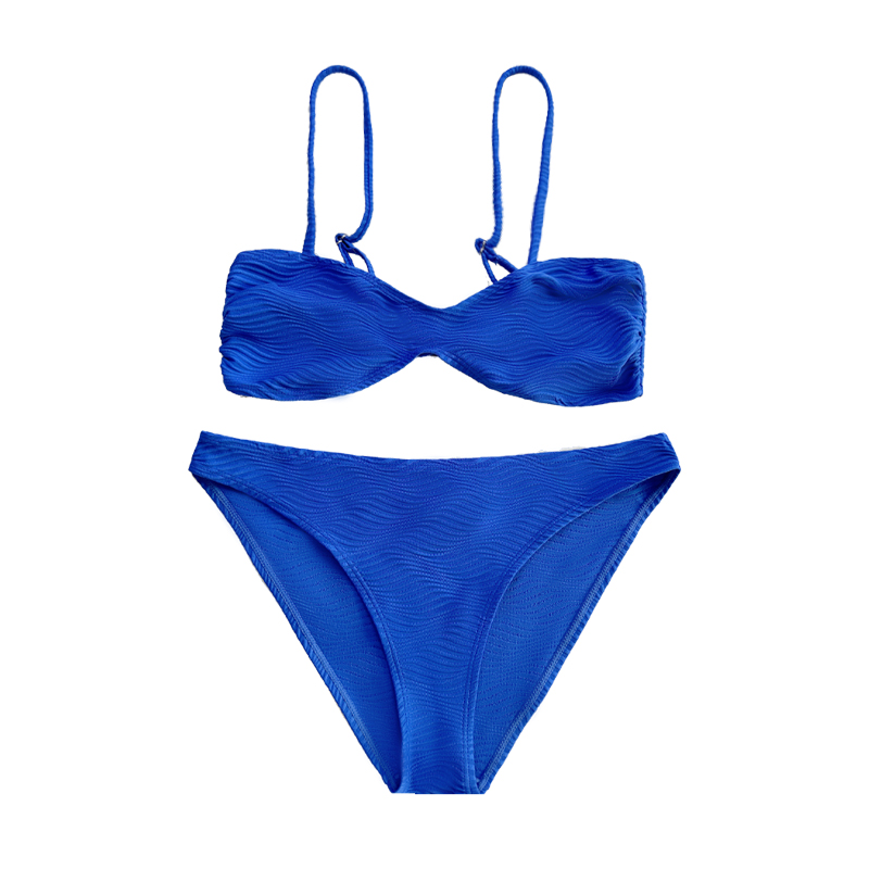 Niebieski plisowany specjalny wzór tkaniny podzielony strój kąpielowy