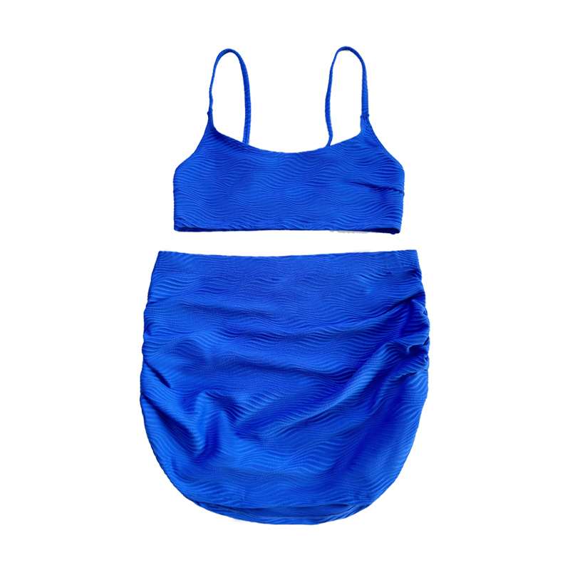 Podstawowy suwnikowy strój kąpielowy plisowanyniebieski wzór specjalny tkanina