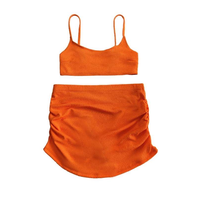 Pomarańczowa tkanina krepowa Podstawowa bluzka rysowana plisowana spódnica seksowna dwuczęściowa kostium kąpielowy