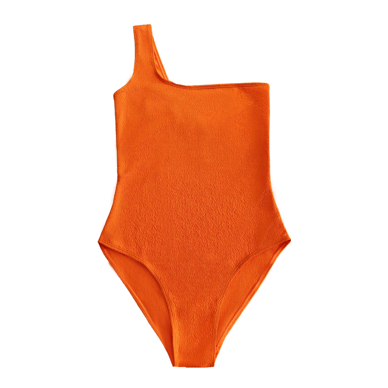 Pomarańczowy tkaninana jednym ramię seksowny jednoczęściowy strój kąpielowy
