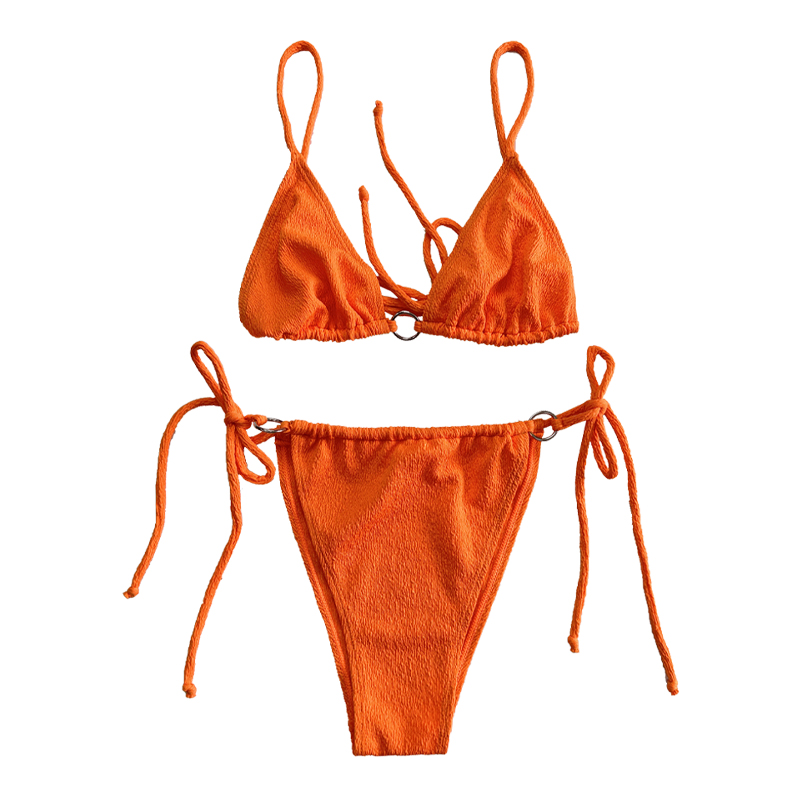 Pomarańczowy marszczony pasek do tkaniny dwuczęściowy strój kąpielowy
