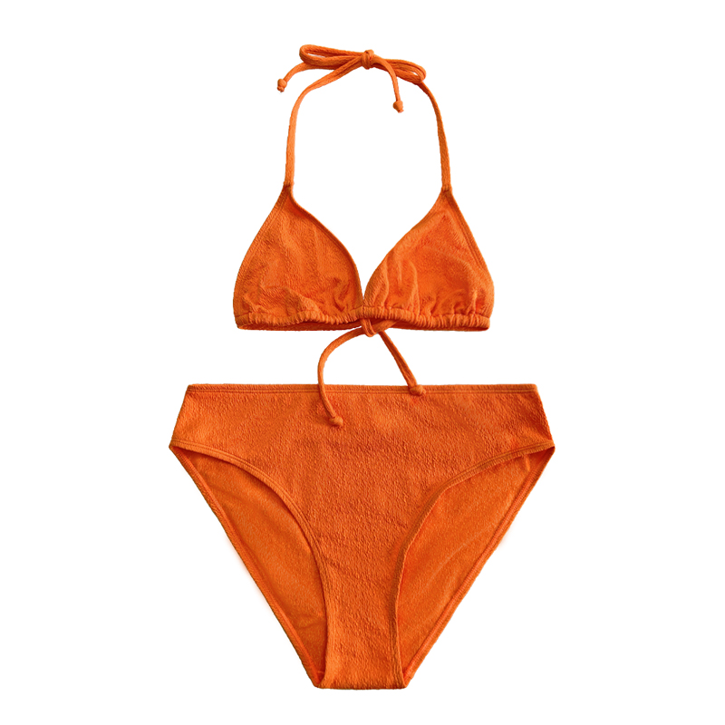 Pomarańczowy kantar tkaniny, kubek statywowy, trzyczęściowy strój kąpielowy